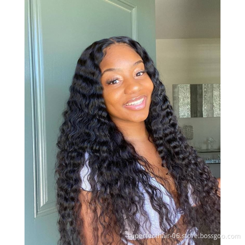 Hot Selling 150% 180% Density Human Hair wig Transparent Lace Front Brazilian Hair with Deep Wave Natural Color Wigs